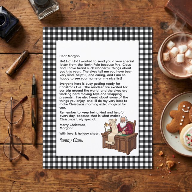 Personalized Letter From Santa Black & White Plaid (Creator Uploaded)