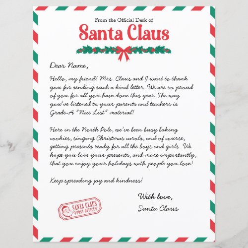 Personalized Letter from Santa Christmas Morning