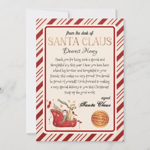 Personalized Letter from Santa Christmas Print Invitation