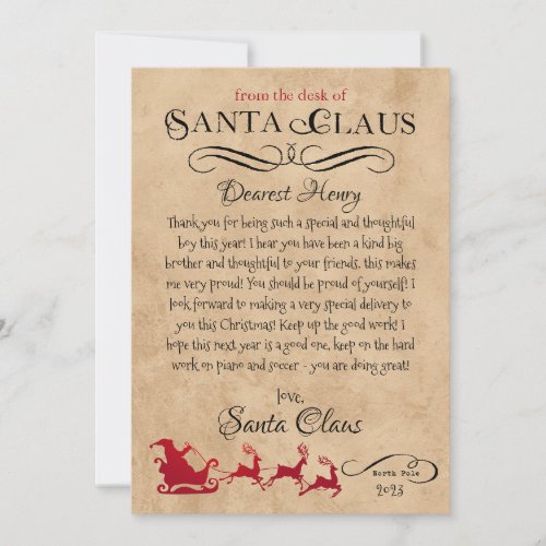 Personalized Letter from Santa Christmas Print Invitation