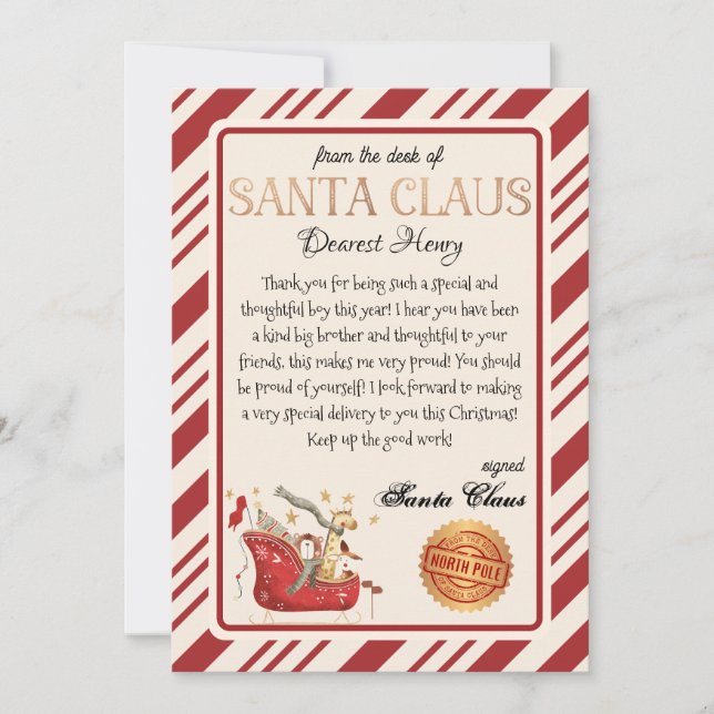 Personalized Letter from Santa Christmas Print Invitation (Front)