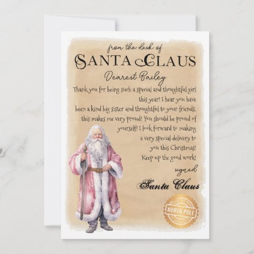 Personalized Letter from Santa Christmas Print Invitation