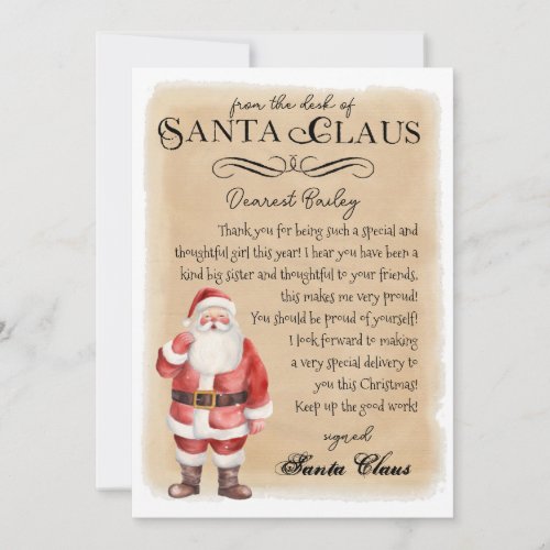 Personalized Letter from Santa Christmas Print Invitation