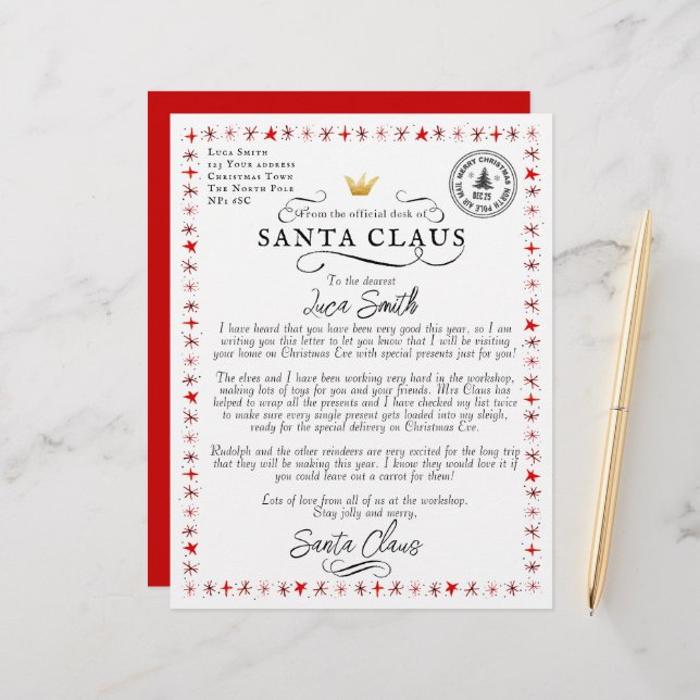 Personalized Letter From Santa Claus (Front/Back In Situ)