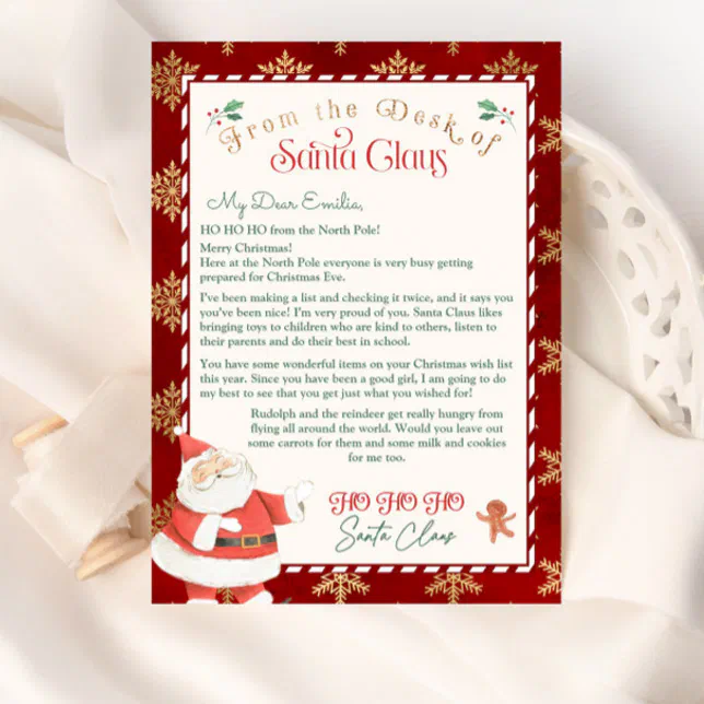 Personalized Letter from Santa Claus template Zazzle