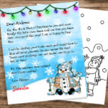 Personalized Letter from Santa   Coloring Page<br><div class="desc">Add your child's name to this personalized letter from Santa Clause. Cute cartoon graphics of a little snowman holding Christmas Lights and a bonus coloring page on the back side.</div>