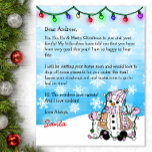Personalized Letter from Santa   Coloring Page<br><div class="desc">Add your child's name to this personalized letter from Santa Clause. Cute cartoon graphics of a little snowman holding Christmas Lights and a bonus coloring page on the back side.</div>