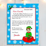 Personalized Letter from Santa for Children<br><div class="desc">Add your child's name to this personalized letter from Santa. Cute elf sitting on a bag of toys. Coloring page on back.</div>