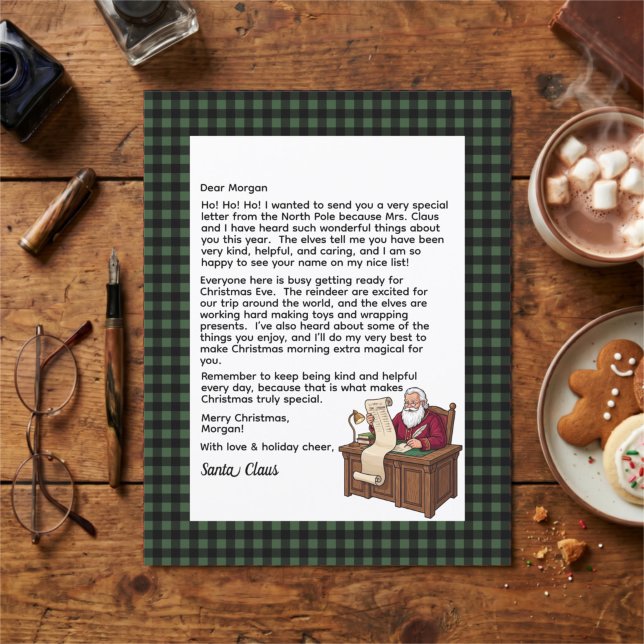 Personalized Letter From Santa Green & Black Plaid (Creator Uploaded)