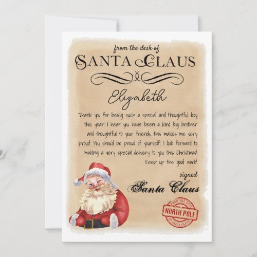 Personalized Letter from Santa Printable Invitation