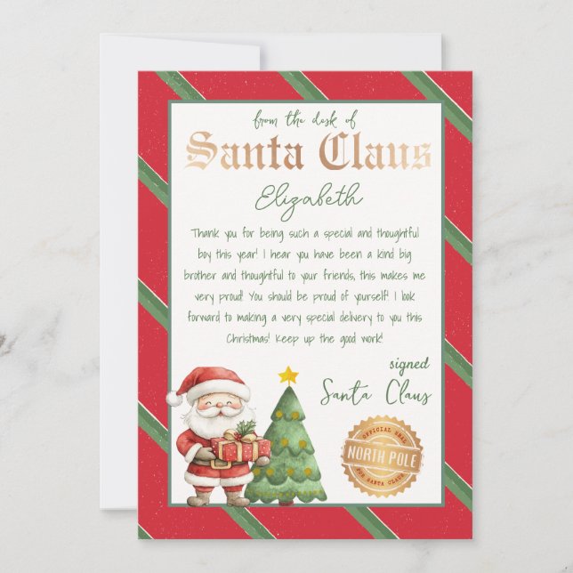 Personalized Letter from Santa Printable Invitation (Front)