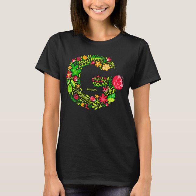 Personalized Letter G in Flowers T-Shirt (Front)