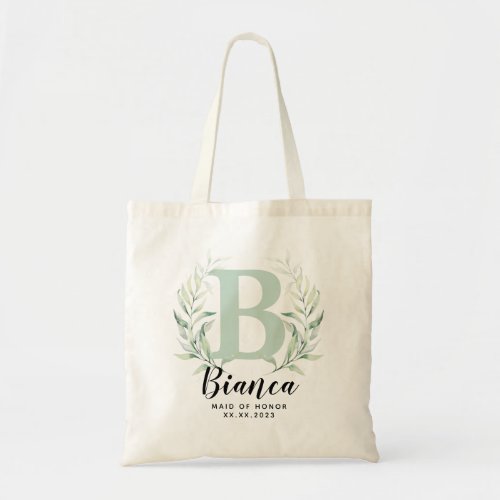 Personalized Letter Greenery Bridesmaid  Tote Bag