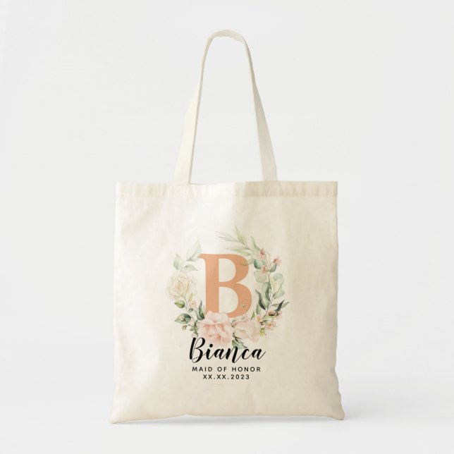 Personalized Letter Greenery Bridesmaid  Tote Bag (Front)