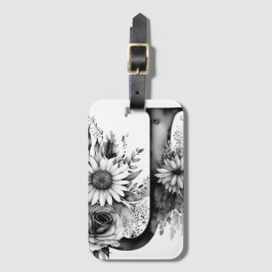 Personalized Letter J Daisy Floral Watercolor Luggage Tag