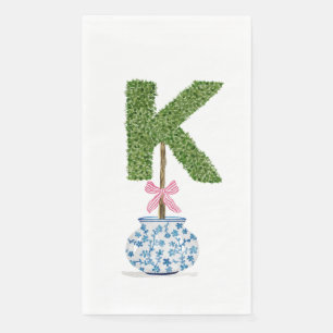 Personalized Letter K Preppy Topiary Monogram Paper Guest Towels