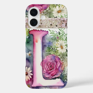 Personalized Letter L Elegant Floral Watercolor iPhone 16 Case