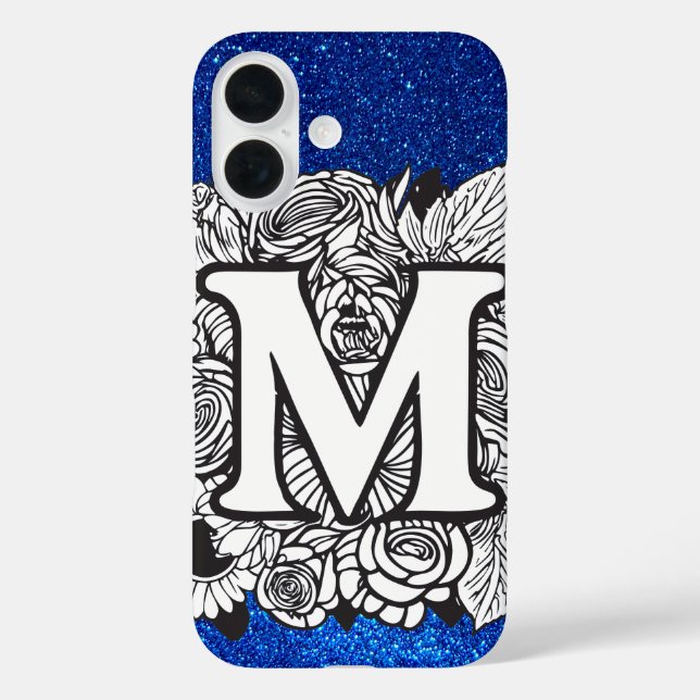Personalized Letter M Elegant Floral Glitter Case-Mate iPhone Case (Back)
