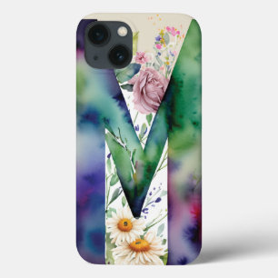 Personalized Letter M Elegant Floral Watercolor iPhone 13 Case