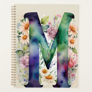 Personalized Letter M Floral Watercolor Notebook 