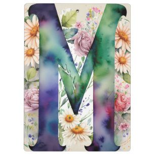 Personalized Letter M Floral Watercolor Teacher's  Clipboard