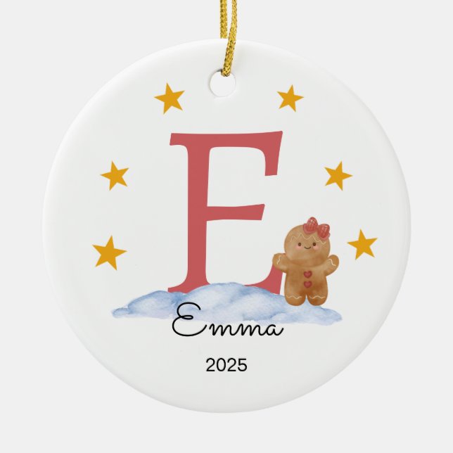 Personalized Letter Name Ornament, Gingerbread Ceramic Ornament (Front)