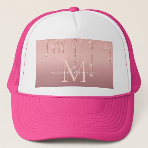 Personalized Letter Name Rose Gold Glitter Hat