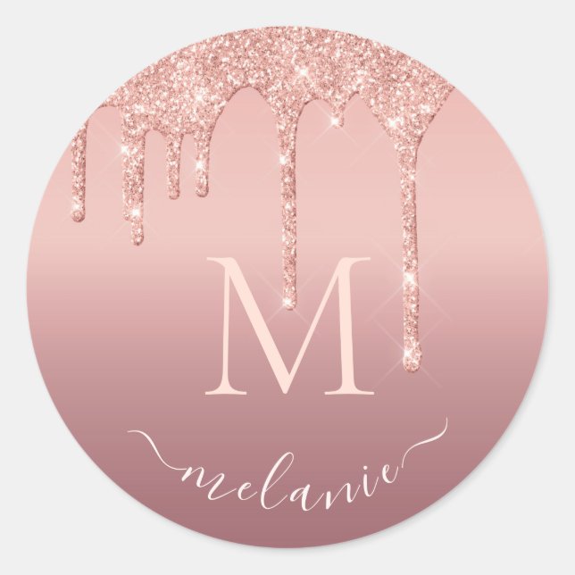 Personalized Letter Name Rose Gold Glitter Sticker (Front)