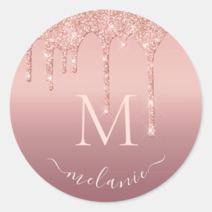Personalized Letter Name Rose Gold Glitter Sticker