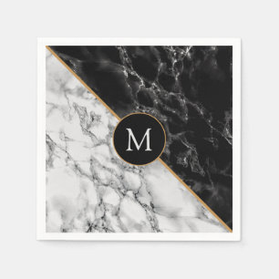 Personalized Letter Napkins Black White Marble