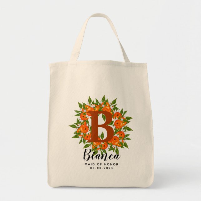 Personalized Letter Orange Bridesmaid  Tote Bag (Front)
