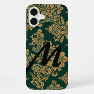 Personalized Letter over green floral iPhone 16 P Plus Case