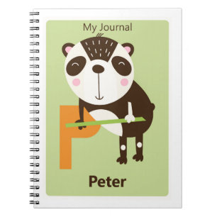Personalized Letter P Cute Panda Kids Journal