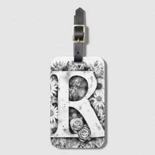 Personalized Letter R Daisy Floral Watercolor Luggage Tag