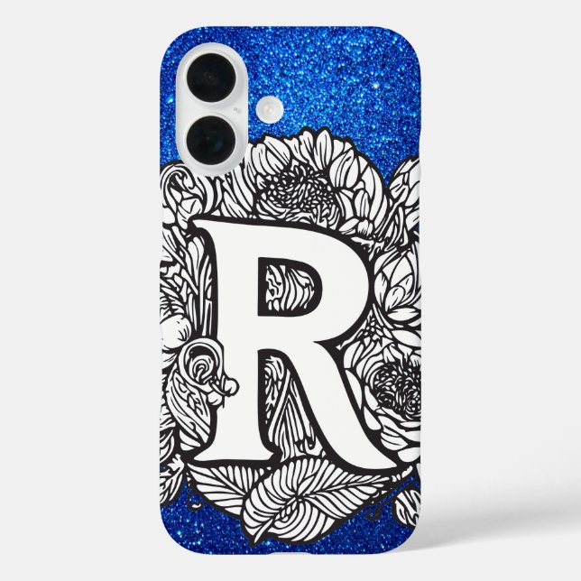 Personalized Letter R Elegant Floral Glitter Case-Mate iPhone Case (Back)