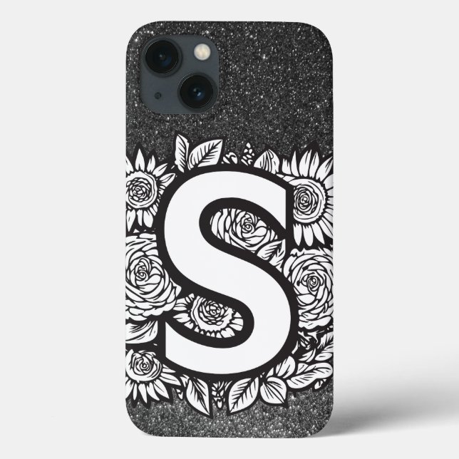Personalized Letter S Black and White Glitter  Case-Mate iPhone Case (Back)