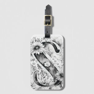 Personalized Letter S Daisy Floral Watercolor Luggage Tag