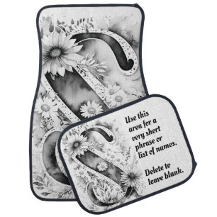 Personalized Letter S Elegant Floral Watercolor Car Floor Mat
