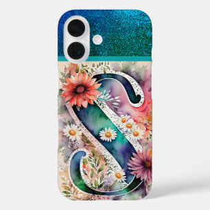 Personalized Letter S Elegant Floral Watercolor iPhone 16 Case