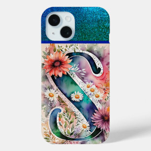 Personalized Letter S Elegant Floral Watercolor iPhone 15 Case