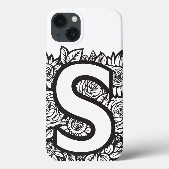 Personalized Letter S Elegant Tattoo Flowers Case-Mate iPhone Case (Back)