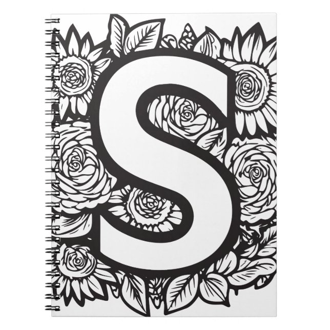 Personalized Letter S Floral Tattoo Style Monogram Notebook (Front)