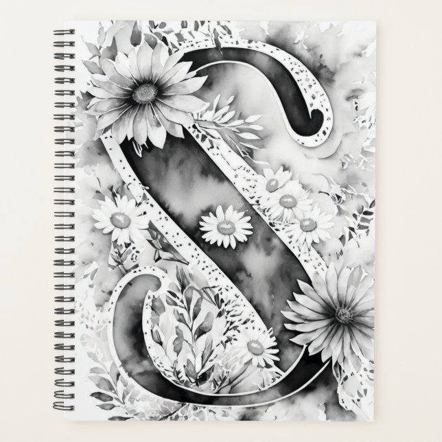 Personalized Letter S Floral Watercolor Notebook  (Front)