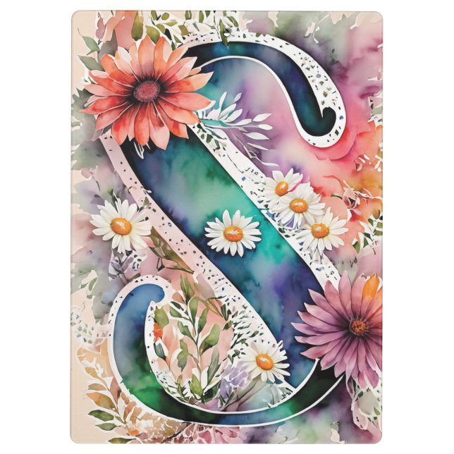 Personalized Letter S Floral Watercolor Teacher's  Clipboard (Back)
