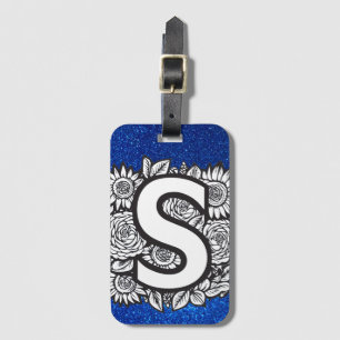Personalized Letter S Glitter Tattoo Flowers Luggage Tag