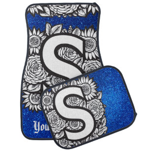 Personalized Letter S Goth Glitter Tattoo Flowers Car Floor Mat