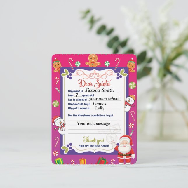 Personalized Letter Sent To Santa Claus Holiday Ca Card (Standing Front)