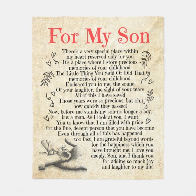 Personalized Letter To For My Son Fleece Blanket (Front)