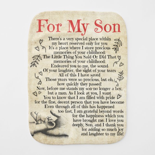 Personalized Letter To For My Son, Son Birthday Baby Burp Cloth (Front)