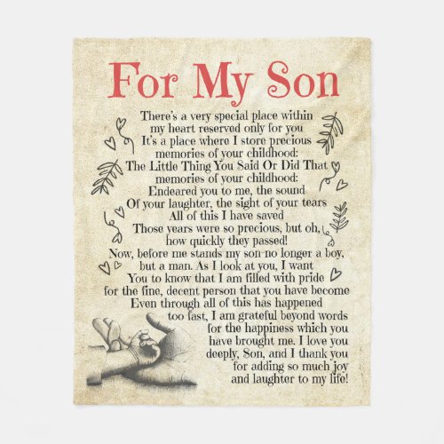 Personalized Letter To For My Son Son Birthday Fleece Blanket